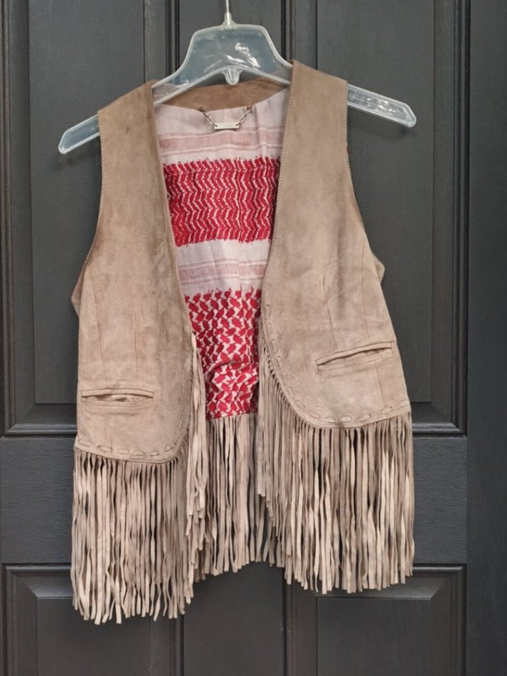 Fringe Suede Tan Lined Italian Leather Vest Fashion Women Casual Wear Size S - Picture 2 of 5